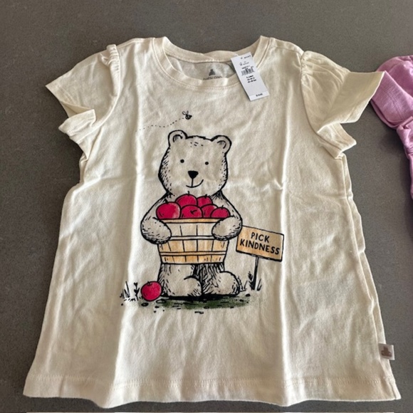 New-2 Gap 5 Years 5T Bear Theme & Apple Cotton T-Shirts Pink and Cream - Picture 2 of 6